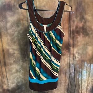 Trendy Brown, white, and teal Tank Top